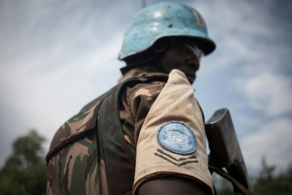 Un casque bleu de la Minusca en Centrafrique, Gamboula, 6 juillet 2018. © FLORENT VERGNES / AFP