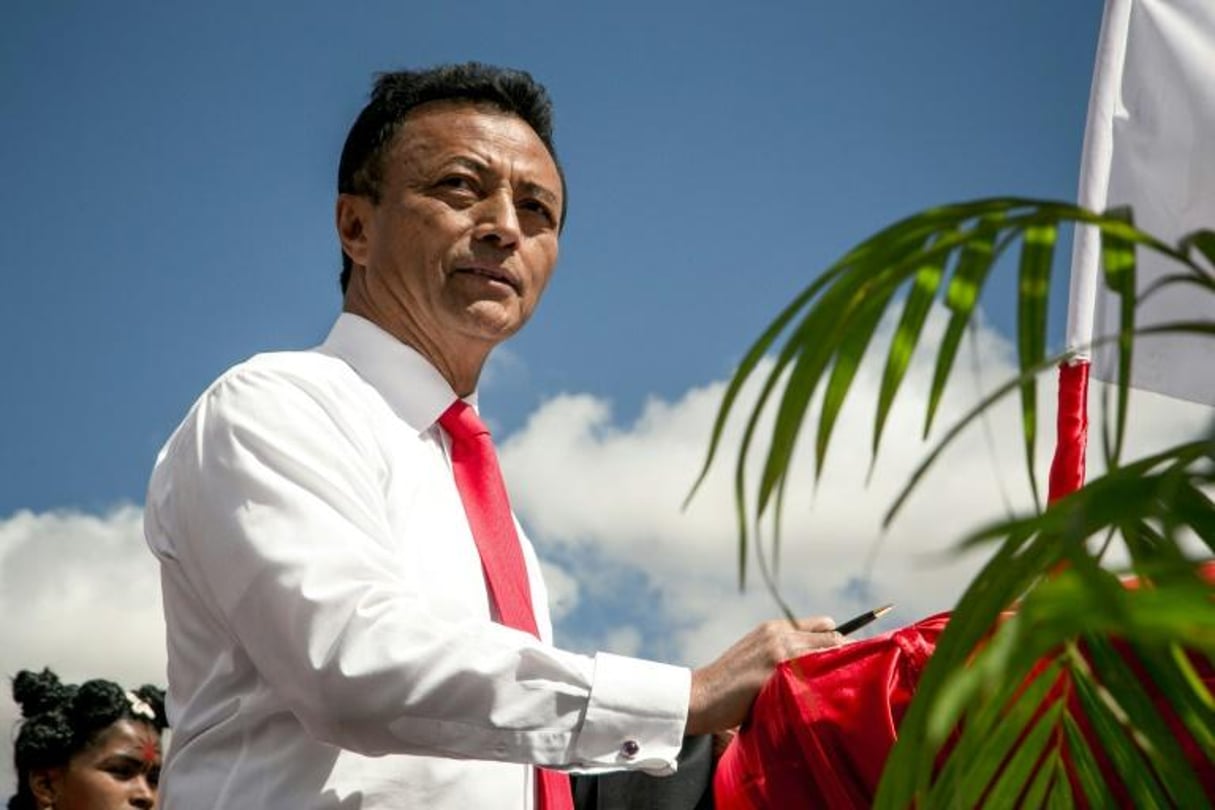 L’ancien président de Madagascar et candidat à la présidentielle de 2018 Marc Ravalomanana prononce un discours le 25 août 2018 à Antananarivo pendant son premier meeting de campagne. © RIJASOLO/ AFP