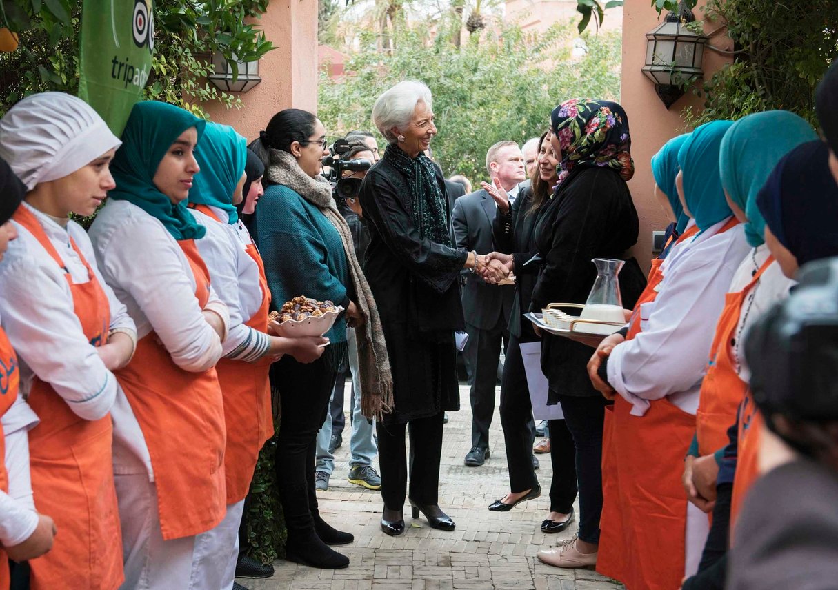 Visite à l’association Amal avant une conférence sur la croissance, l’emploi et l’inclusion dans le monde arabe, le 29 janvier, à Marrakech. &copy; Ryan Rayburn