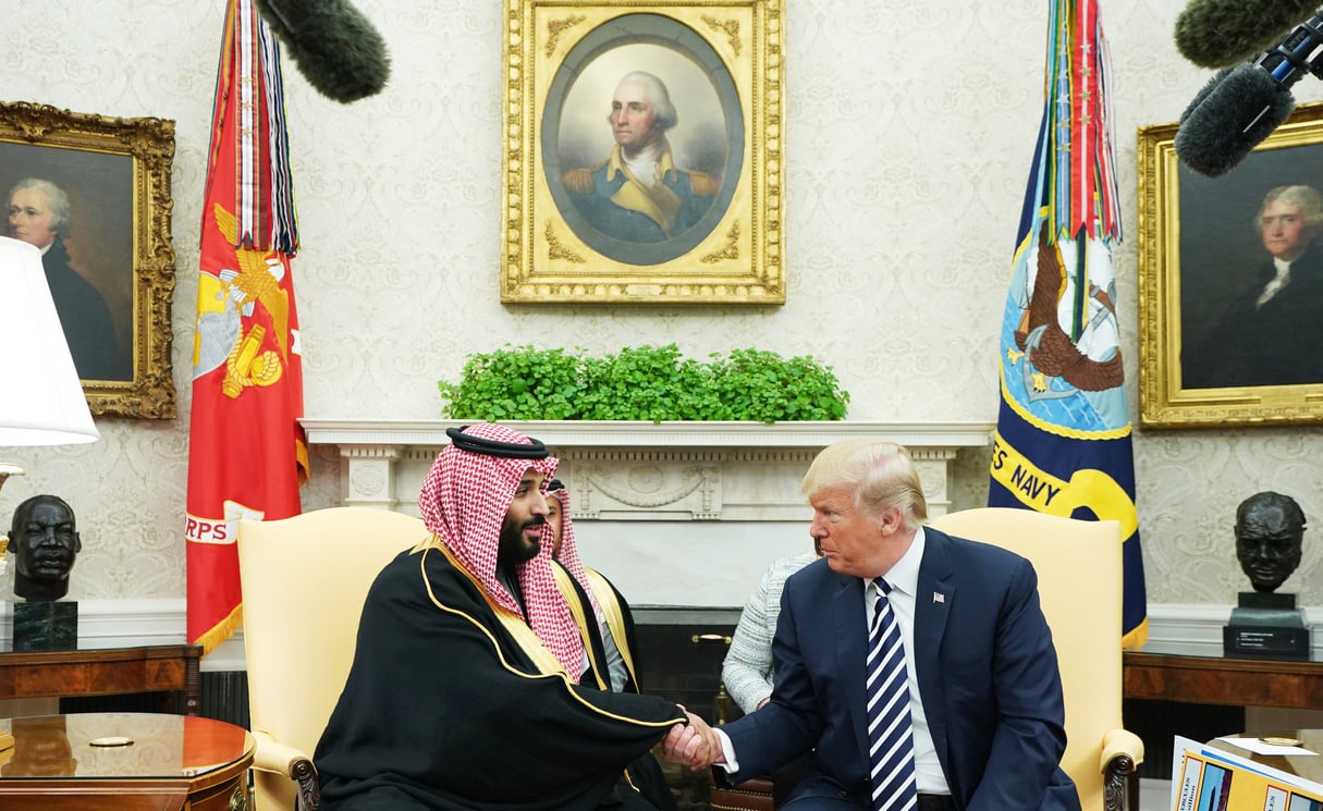 Mohammed bin Salman makes first visit to the US since becoming heir to the throneUS President Donald Trump (R) shakes hands with Saudi Arabia’s Crown Prince Mohammed bin Salman in the Oval Office of the White House on March 20, 2018 in Washington, DC. (Photo by MANDEL NGAN / AFP) &copy; MANDEL NGAN / AFP