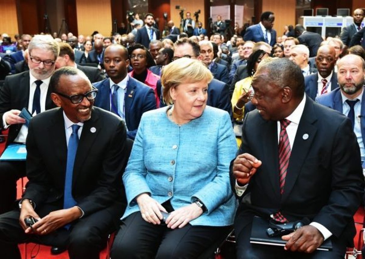 Paul Kagame, Angela Merkel et Cyril Ramaphosa le 30 octobre 2018 © DR / Présidence sud-africaine