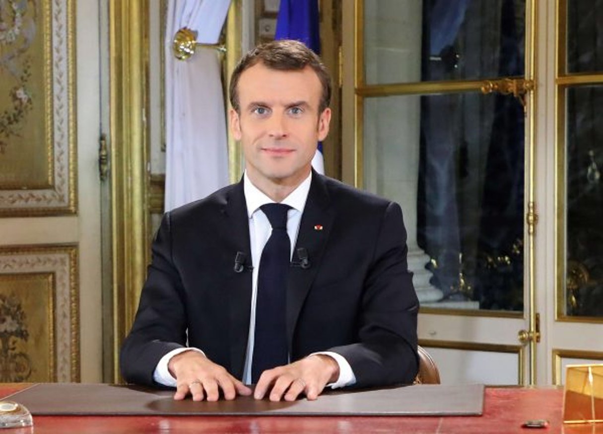 Le président français Emmanuel Macron, juste avant sa prise de parole depuis le Palais de l’Elysée, le 10 décembre 2018, sur la question des gilets jaunes. © Ludovic Marin/AP/SIPA