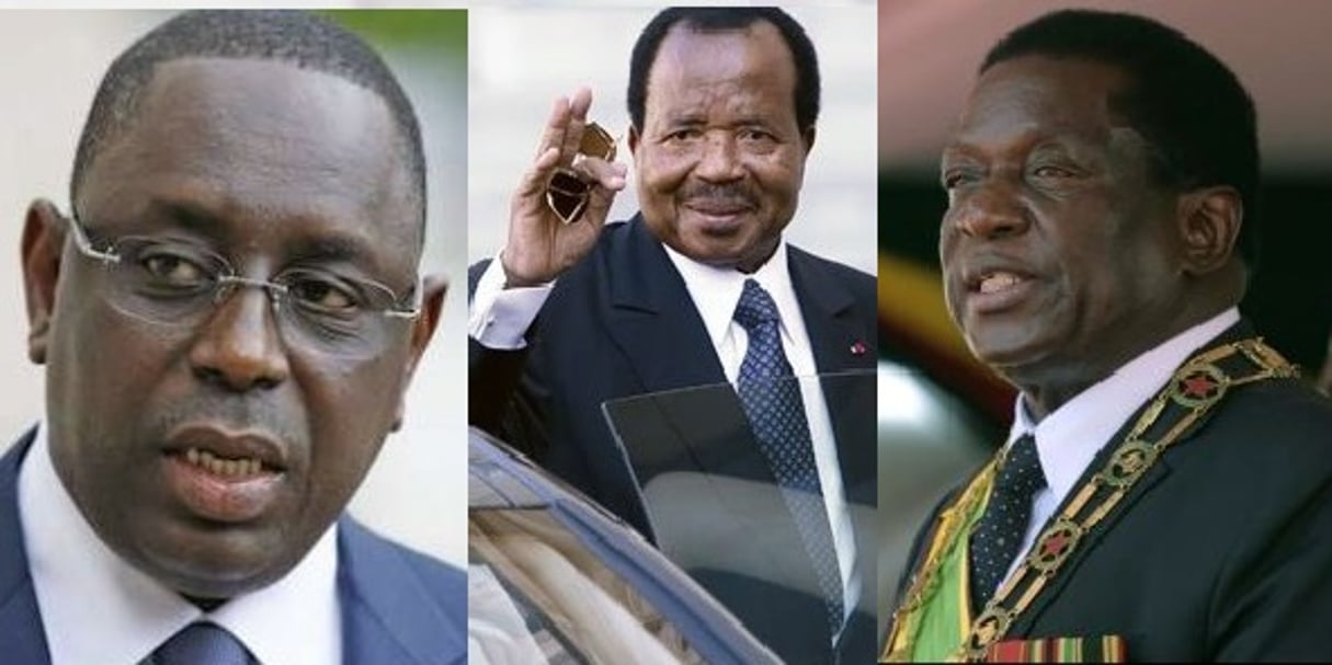 Macky Sall (à g.), Paul Biya et Emmerson Mnangagwa . © Montage AP/Sipa