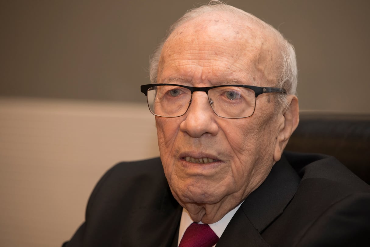 Béji Caïd Essebsi, le président tunisien, lors du 32e Sommet de l’UA à Addis-Abeba, le 10 février 2019. © Zacharias Abubeker Pour Jeune Afrique