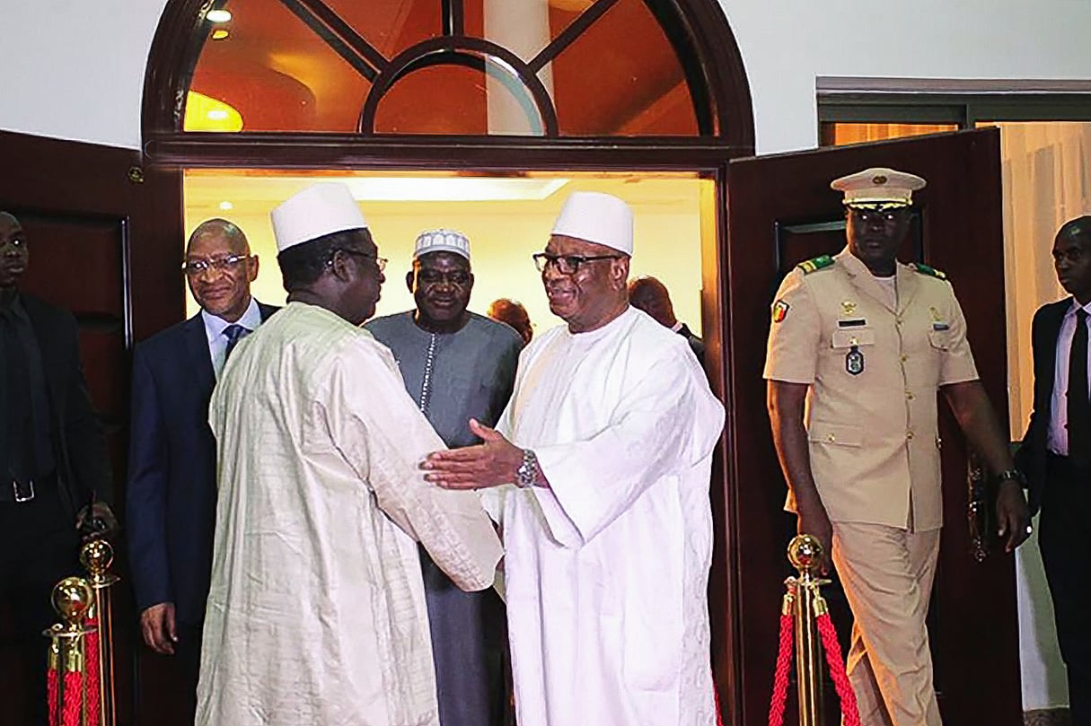 Au Palais de Koulouba, le 26 février 2019. Premier tête-à-tête entre Ibrahim Boubacar Keïta et Soumaïla Cissé,le chef de file de l’opposition, depuis la présidentielle. &copy; Daou Bakary