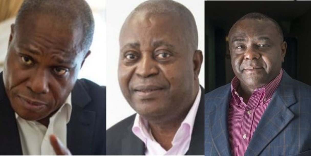 De gauche à droite : Martin Fayulu, Adolphe Muzito et Jean-Pierre Bemba. © Vincent Fournier pour JA / Gwenn Dubourthoumieu/ Colin Delfosse pour JA