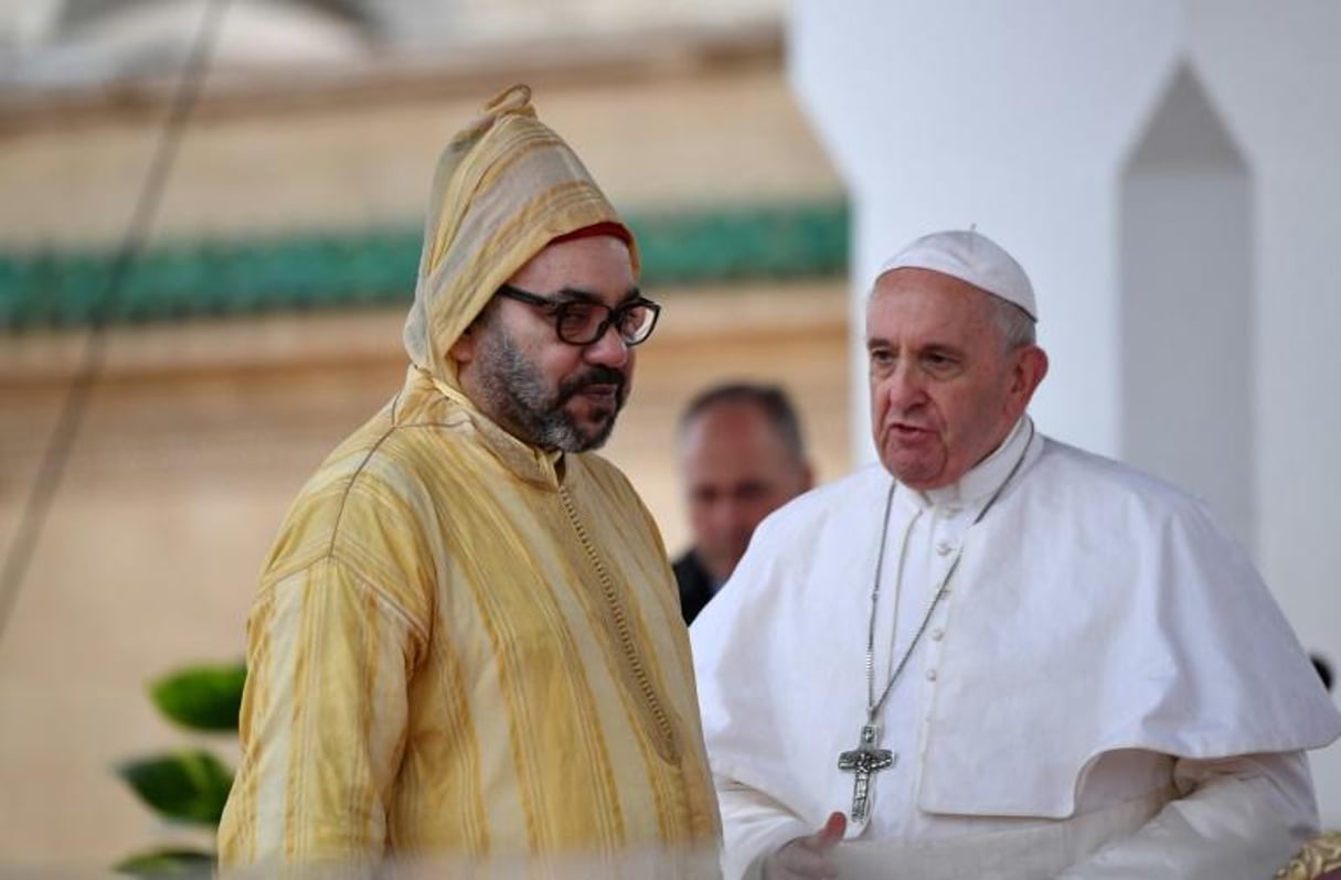 Le pape François (d) et le roi Mohammed VI, le 30 mars 2019 à Rabat. © Alberto PIZZOLI/AFP