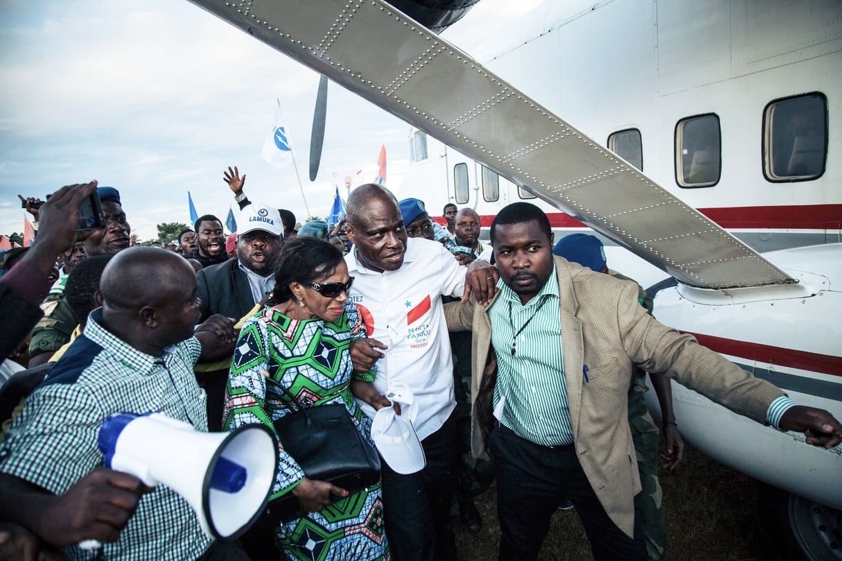 Le candidat Martin Fayulu, à l’aérodrome de Beni (Mavivi), le 5 décembre dernier. Sa campagne électorale était en partie financée par Katumbi. &copy; ALEXIS HUGUET/AFP