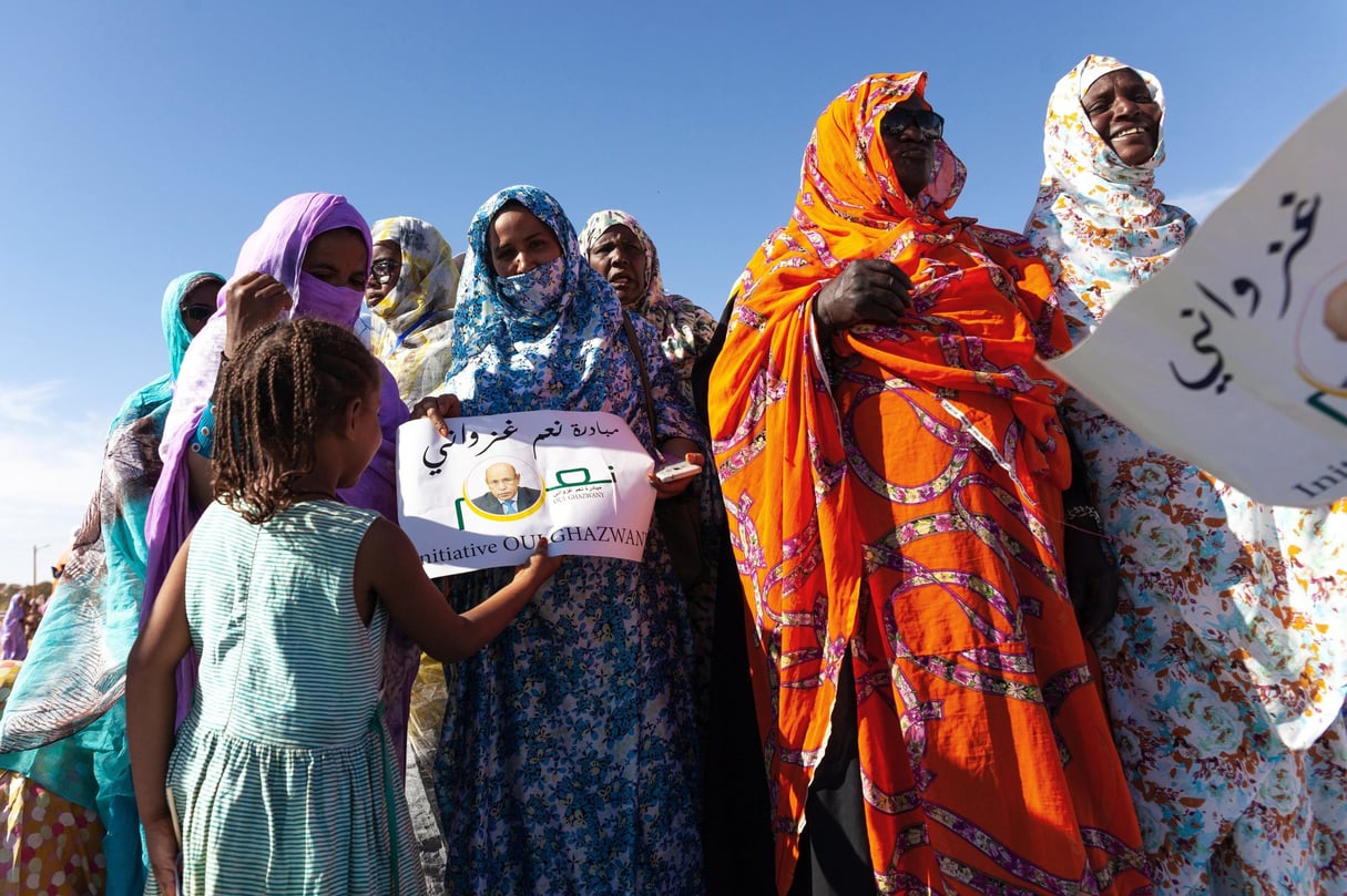 Lors d’un meeting de l’Union pour la République (UPR), à Chinguetti, en Mauritanie, le 11 avril. © Carmen Abd Ali/AFP