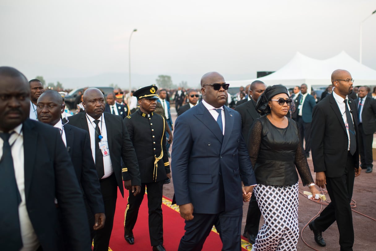 Arrivée du président Félix Tshisekedi à la Nsele. &copy; Colin Delfosse pour JA