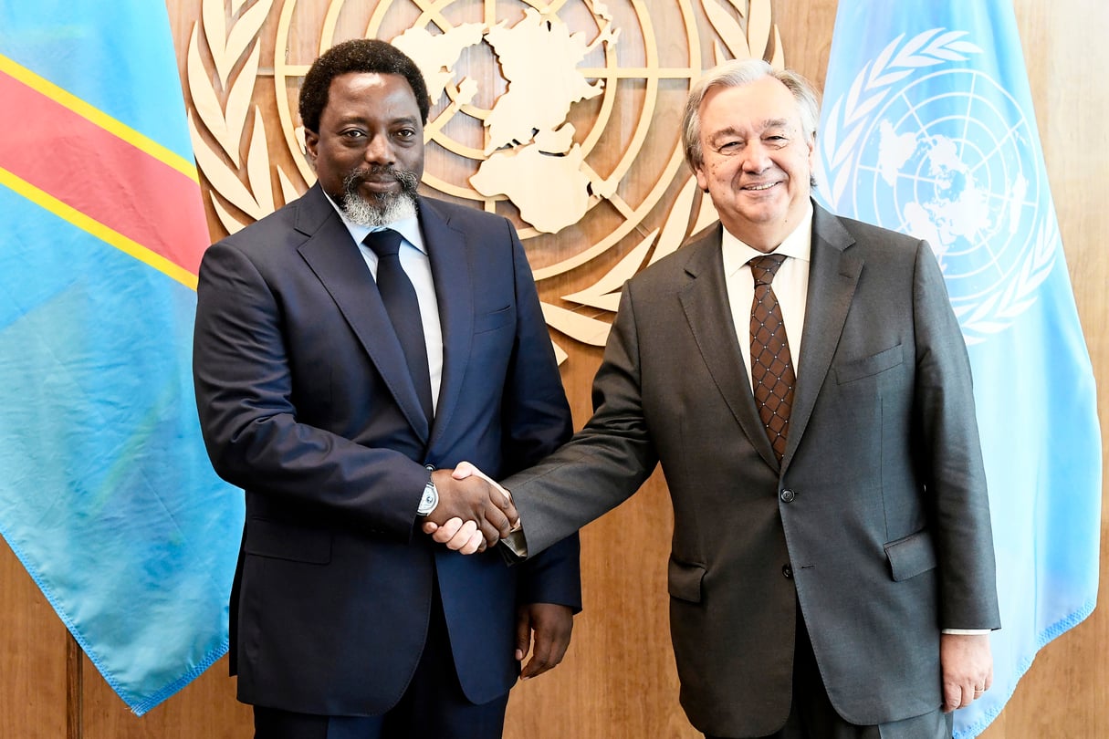 Joseph Kabila et Antonio Guterres, au siège de l'ONU. &copy; UN/Evan Schneider