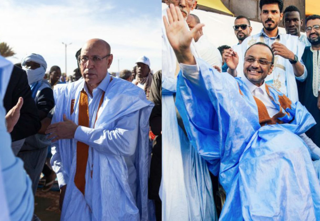Mohamed Ould Ghazouani, le 11 avril à Chinguetti (g.) et Sidi Mohamed Ould Boubacar, le 30 mars à Nouakchoot (d.) © Carmen Abd Ali / AFP