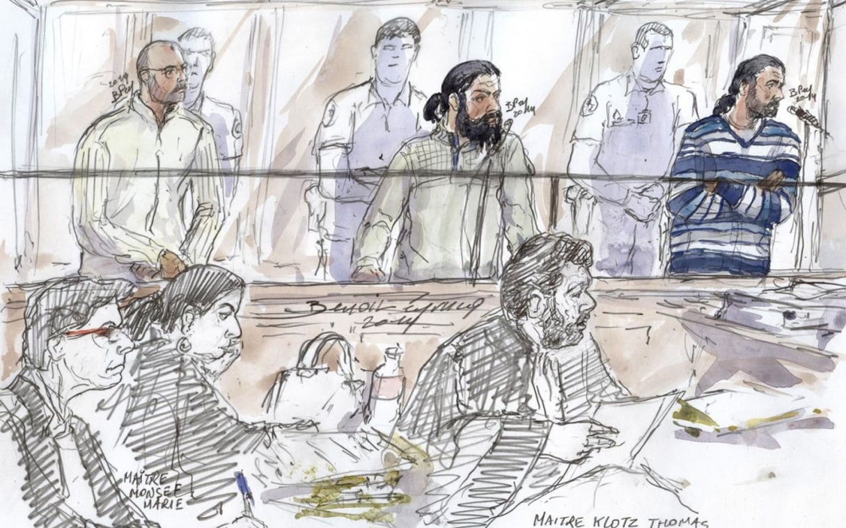En haut à gauche, Mohamed El Hafiani, lors de son procès en 2014. © AFP/Benoit Peyrucq