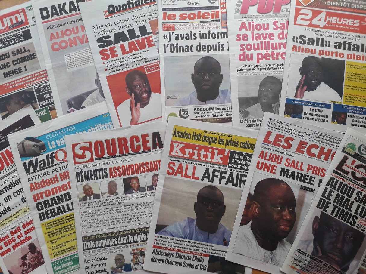 Les Unes de la presse sénégalaise du mardi 4 juin 2019. &copy; Manon Laplace pour JA.