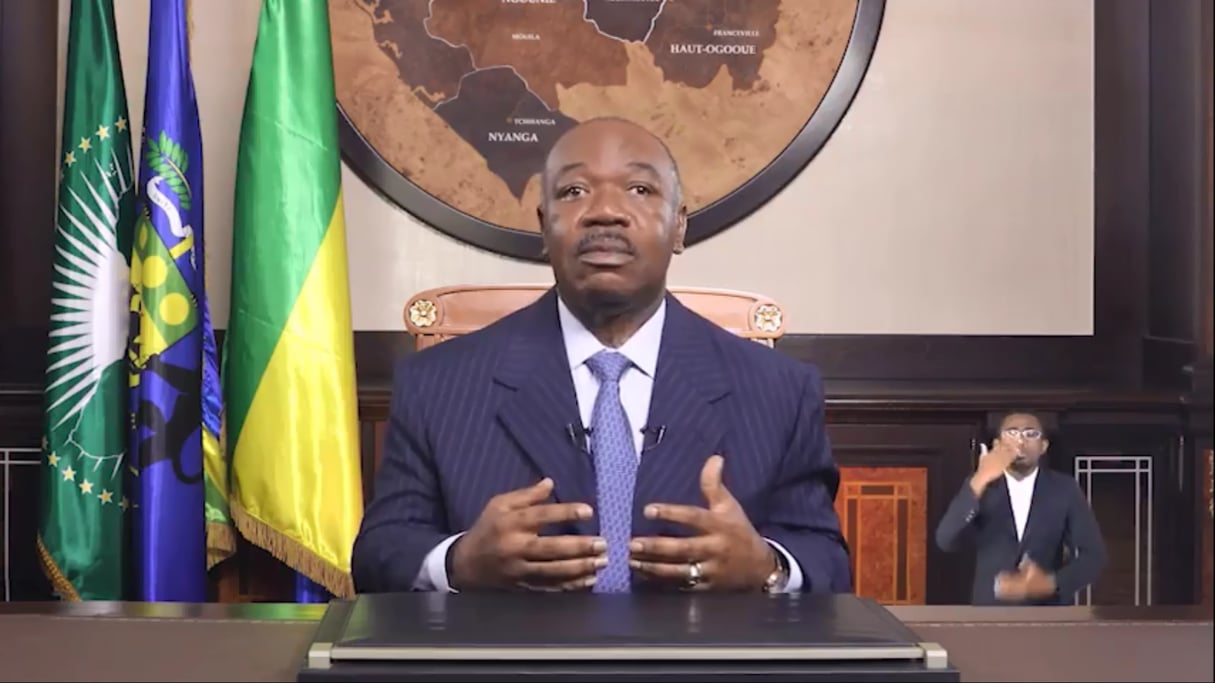 Ali Bongo Ondimba lors de son discours enregistré de huit minutes, diffusé par la télévision nationale le 8 juin 2019. © Présidence de la République gabonaise
