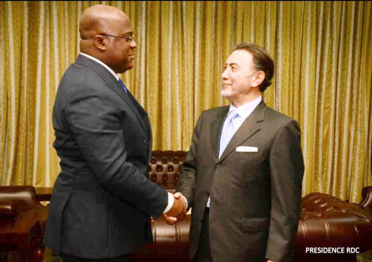 Félix Tshisekedi et Lokman Sever, l’homme d’affaires belgo-turc, à la Cité de l’Union africaine, à Kinshasa, le 10 mai 2019. © DR