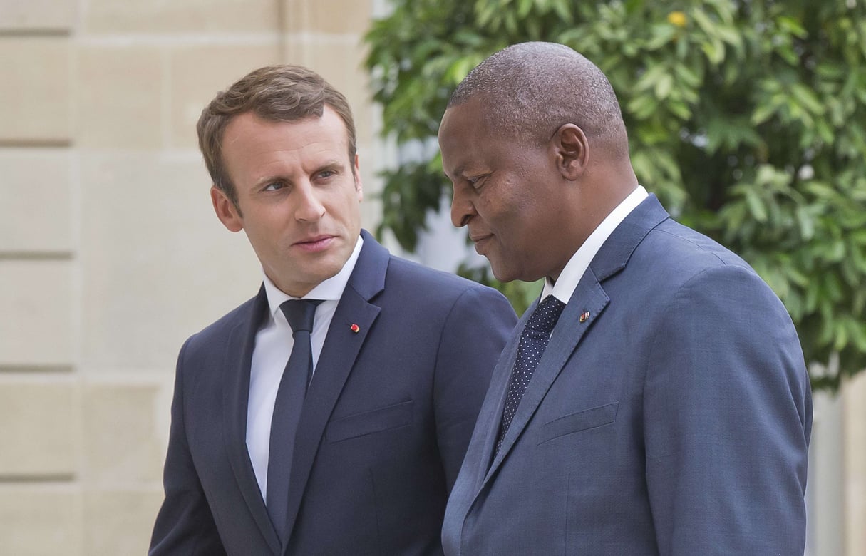 Emmanuel Macron et son homologue centrafricain, le 2( septembre 2017. © Michel Euler/AP/SIPA