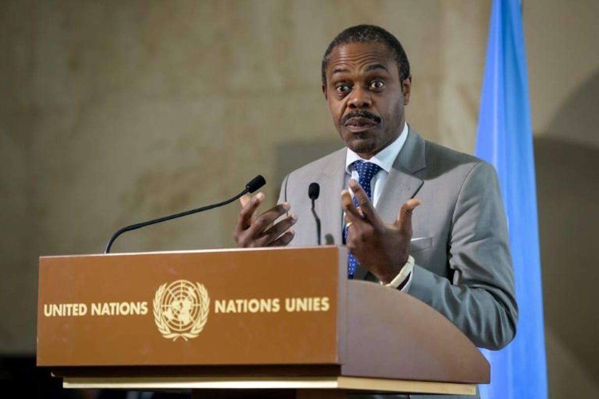 Oly Ilunga, alors ministre de la Santé de la RDC, le 15 juillet 2019 à Genève, en Suisse. © FABRICE COFFRINI / AFP