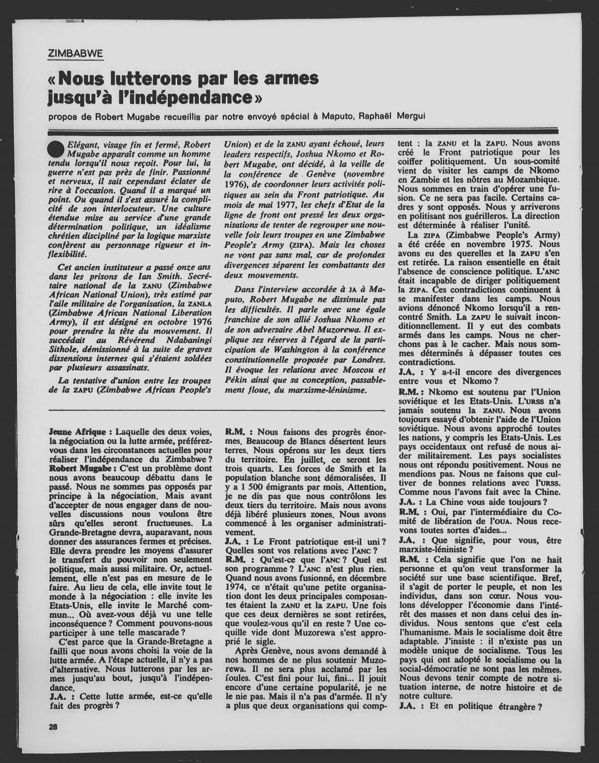 Article du 17 juin 1977 © Archives JA