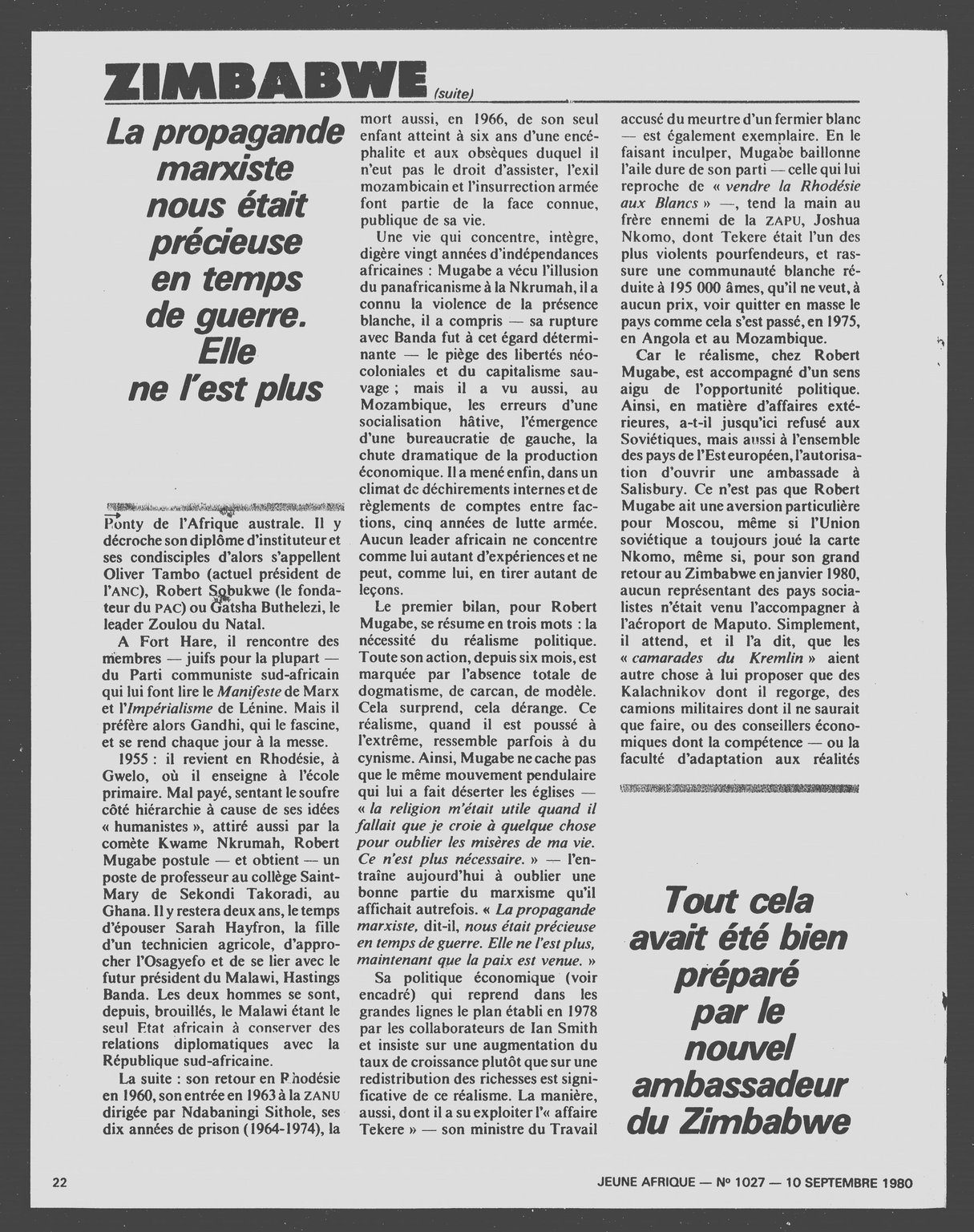 Article daté du 10 septembre 1980 &copy; Archives JA