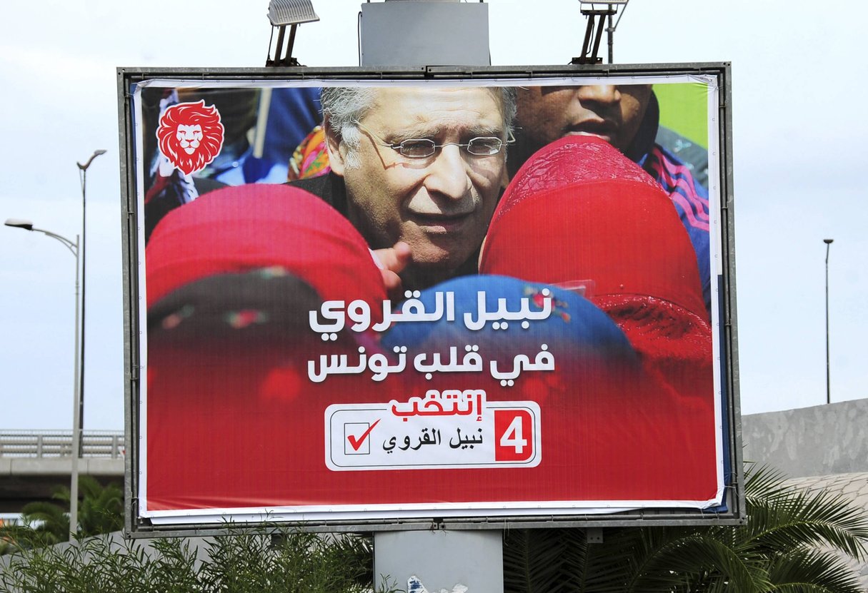Une affiche électorale du candidat Nabil Karoui, à Tunis. &copy; Hassene Dridi/AP/SIPA