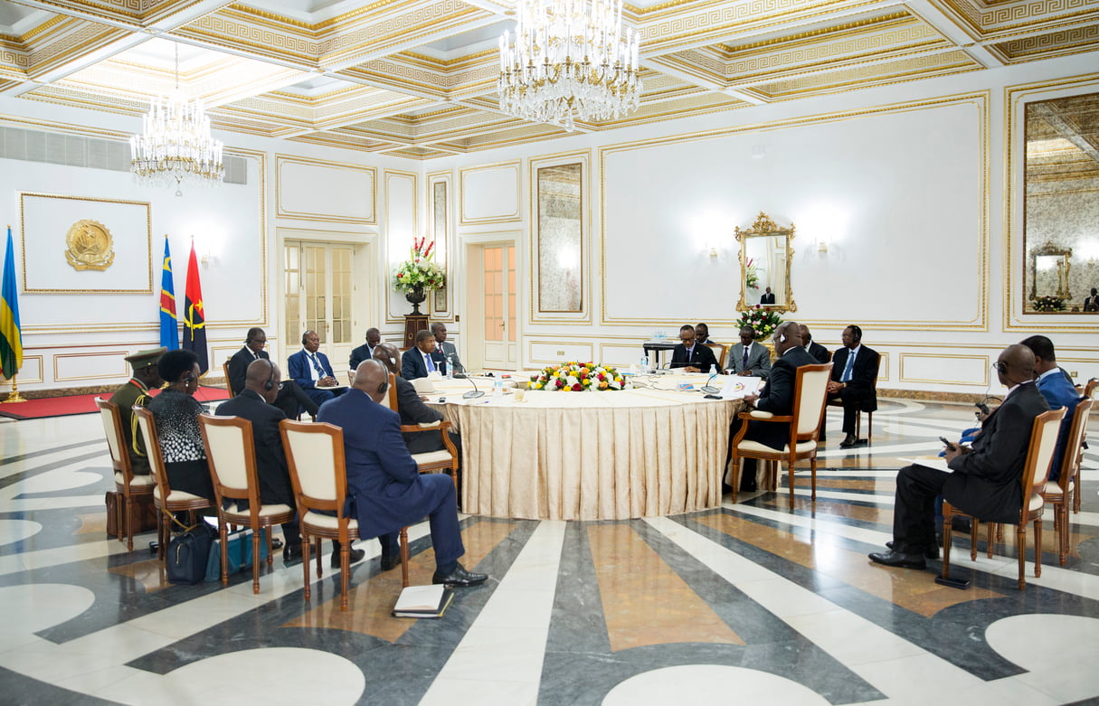 Félix Tshisekedi, João Lourenço, Paul Kagame et Yoweri Museveni au sommet de Luanda, le 12 juillet. © Village Urugwiro