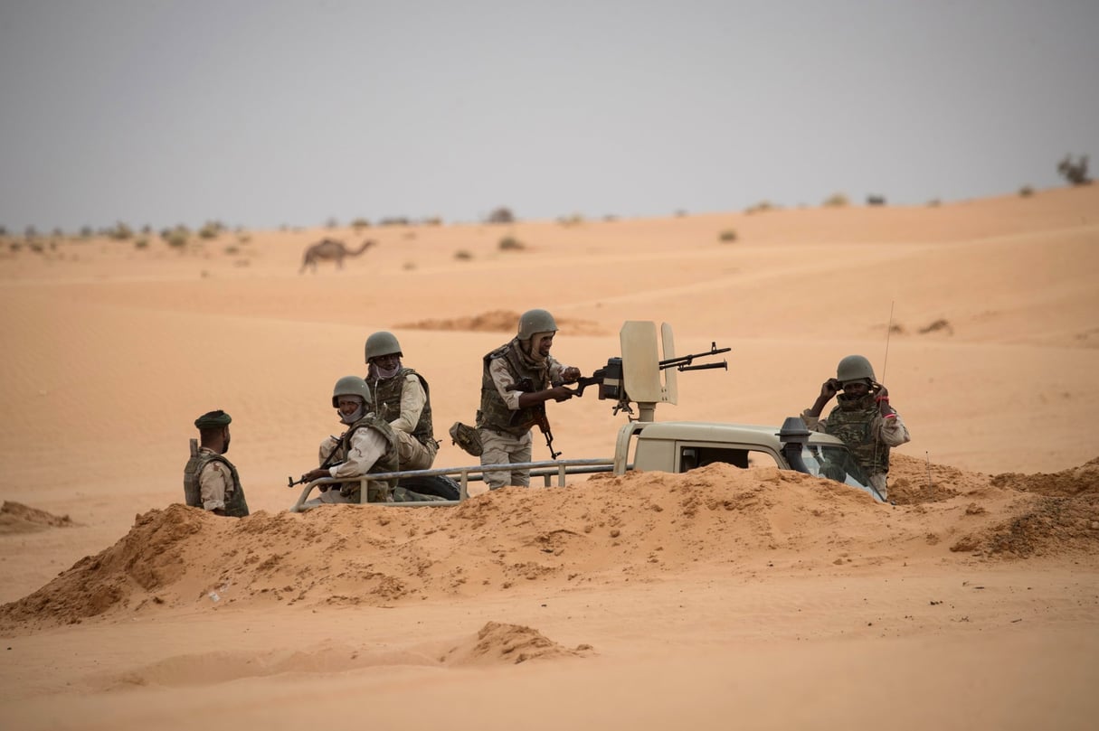Des soldats mauritaniens à la frontière malienne, en novembre 2018. © THOMAS SAMSON/AFP