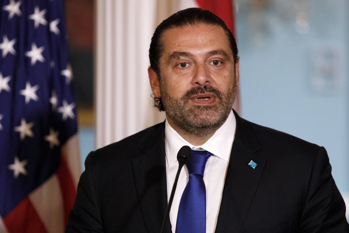 Le Premier ministre libanais Saad Hariri lors d’une conférence de presse avec le Secrétaire d’Etat américain Mike Pompeo, le 15 août 2019. © Carolyn Kaster/AP/SIPA