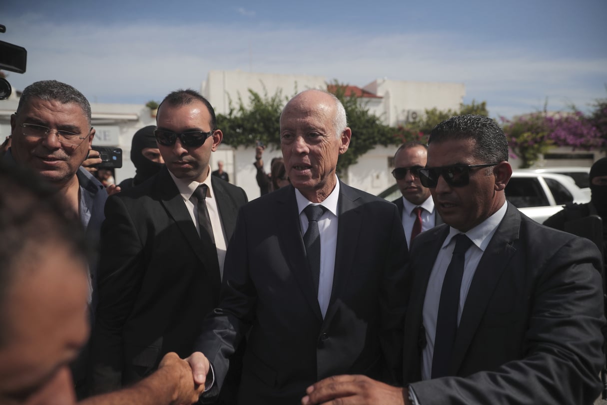 Kaïs Saïed, lors du second tour de l’élection présidentielle, dimanche 13 octobre 2019 à Tunis. © Mosa’ab Elshamy/AP/SIPA
