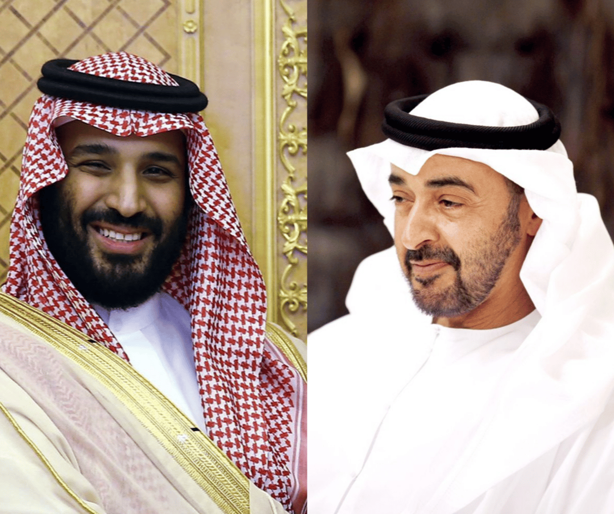 Les princes héritiers saoudien, Mohammed Ben Salman (MBS, à gauche), et émirati, Mohammed Ben Zayed (MBZ). © Montage JA