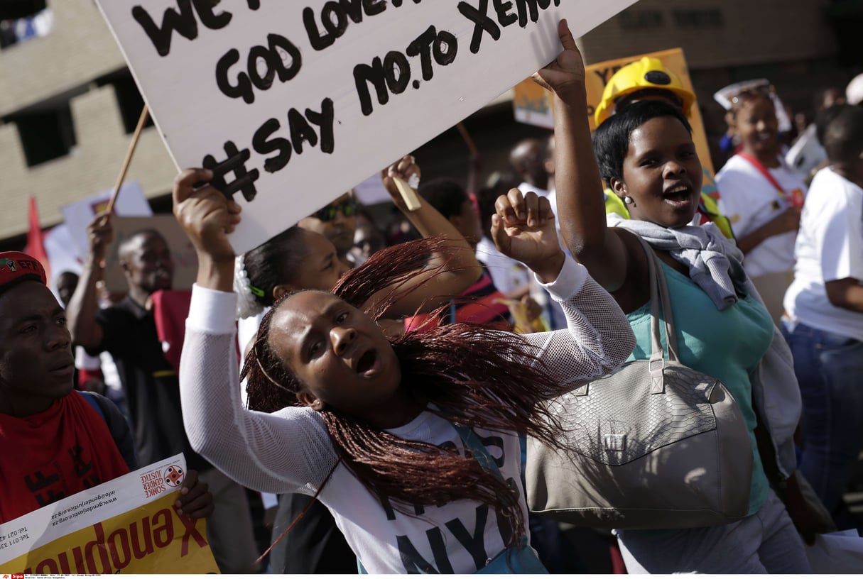 Manifestations contre la xénophobie en Afrique du Sud, à Johannesbourg, le 23 avril 2015. © Jerome Delay/AP/SIPA