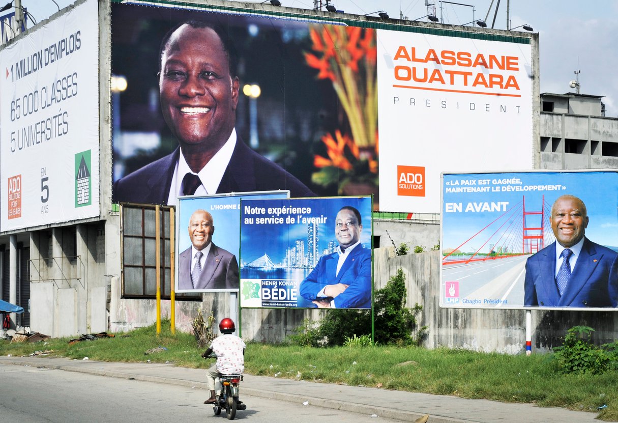 Alassane Ouattara, 77 ans, Henri Konan Bédié, 85 ans, et Laurent Gbagbo, 74 ans, n’excluent pas de se présenter à nouveau en 2020. &copy; SIA KAMBOU/AFP