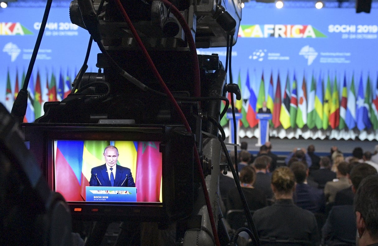 Discours de Vladimir Poutine,n lors du sommet Russie-Afrique, le 24 octobre 2019 à Sotchi (illustration). © Alexei Druzhinin/AP/SIPA