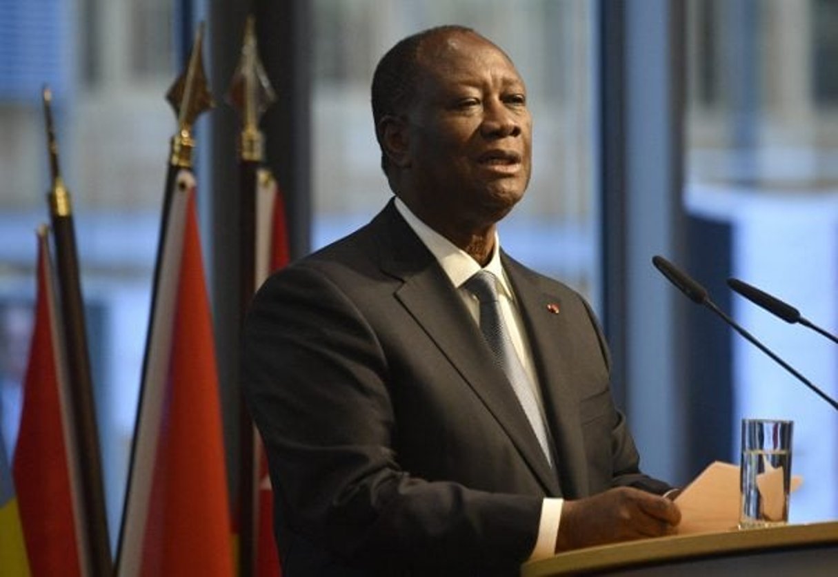 Le président ivoirien Alassane Ouattara donnant un discours le 19 novembre dernier à Berlin. © John MacDougall/AP/SIPA