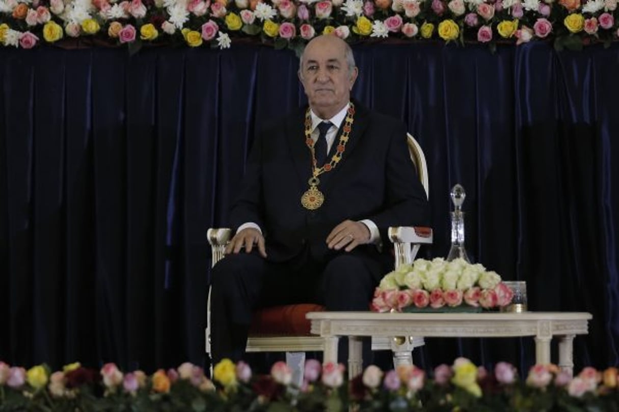 Le nouveau président algérien Abdelmadjib Tebboune lors de la cérémonie d’inauguration au palais présidentiel , le 12 décembre 2019. © Toufik Doudou/AP/SIPA