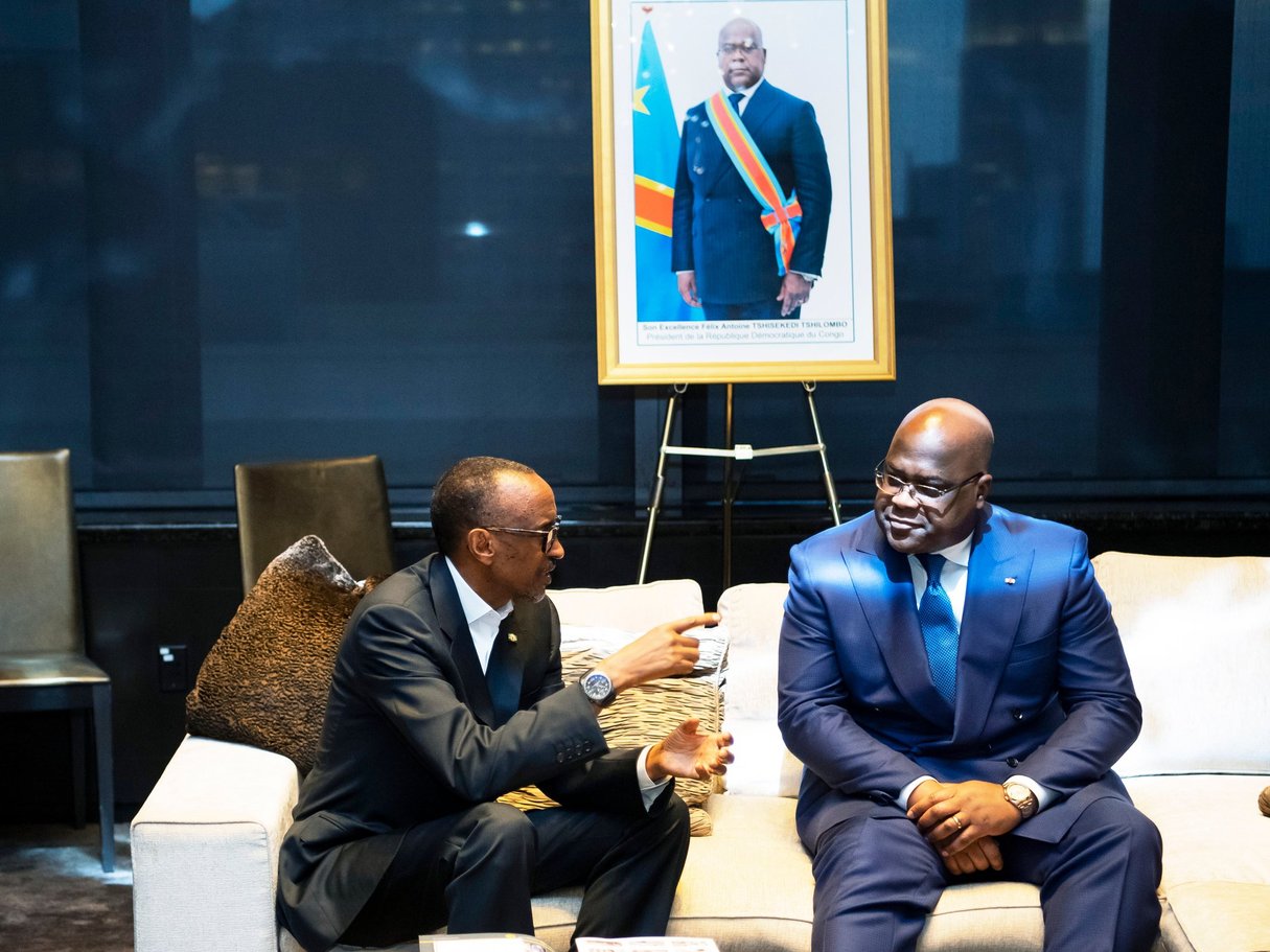 Au siège de l’ONU, à New York, avec son homologue rwandais Paul Kagame, le 24 septembre 2019. © Village Urugwiro