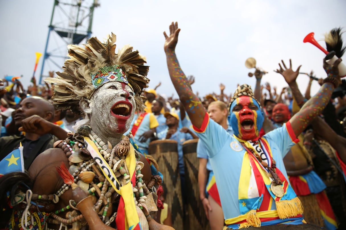 Des supporteurs congolais laissent éclater leur joie lors de la finale du CHAN qui opposait la RD Congo au Mali le dimanche 8 février 2016. © MONUSCO Photos