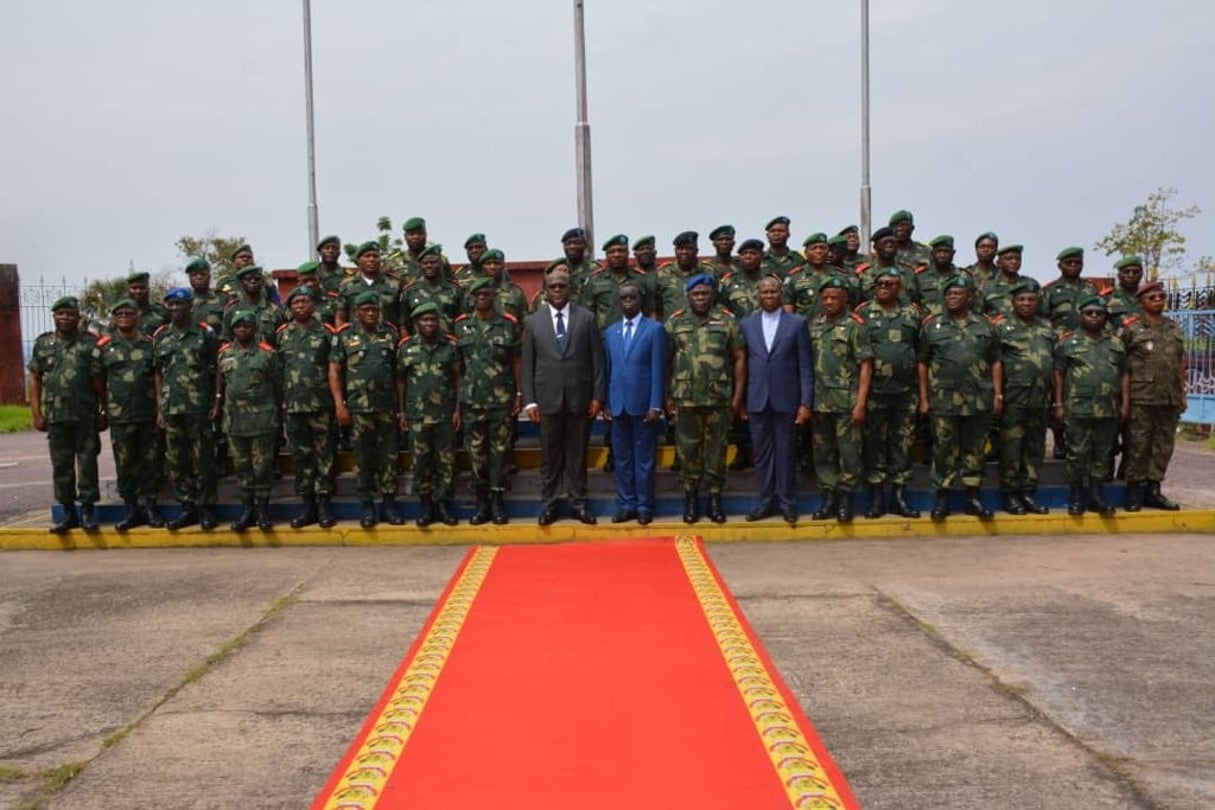Félix Tshisekedi et les hauts cadres militaires, le premier janvier 2020 au ministère de la Défense. © Présidence RDC