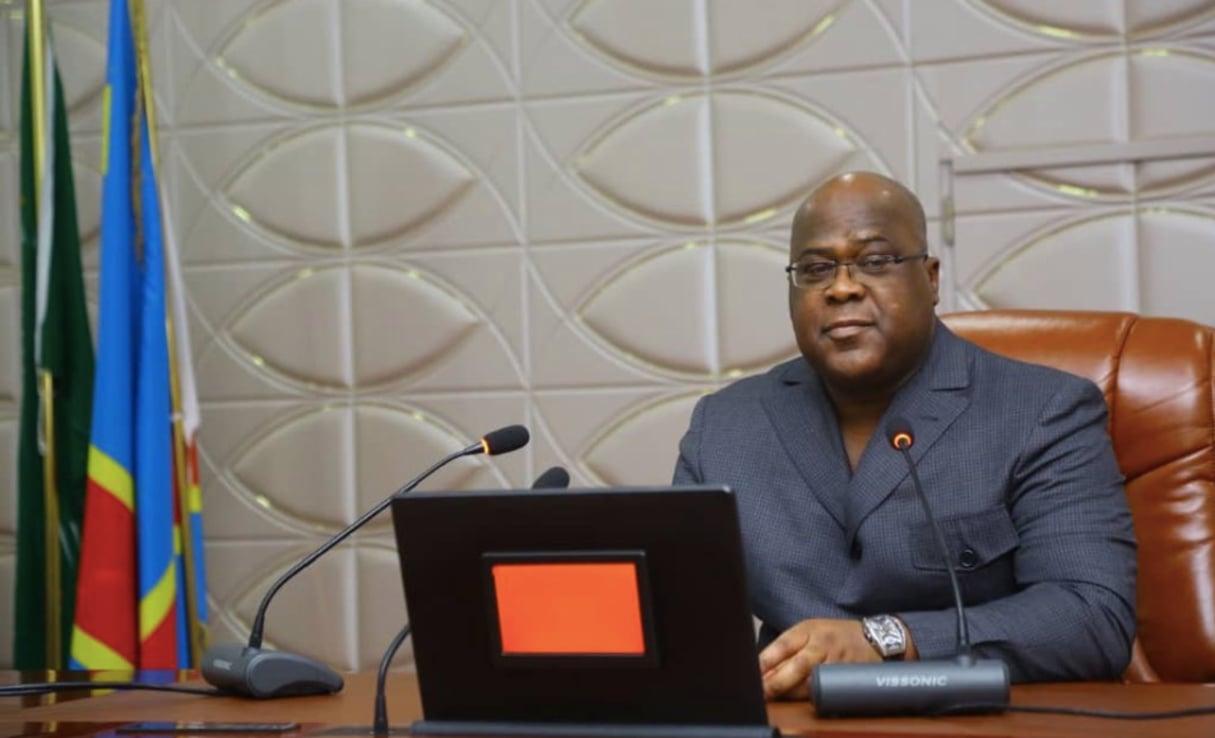 Le président Félix Tshisekedi lors d’une réunion sur le coronavirus, le 23 mars. © Présidence RDC