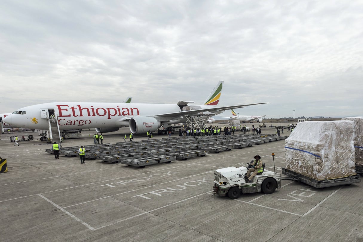 Virus Outbreak Ethiopia Africa &copy; Un avion concernant près de 6 millions d&rsquo;équipement médical arrive dans la capitale éthiopienne Addis-Abeba, le 22 mars 2020.
