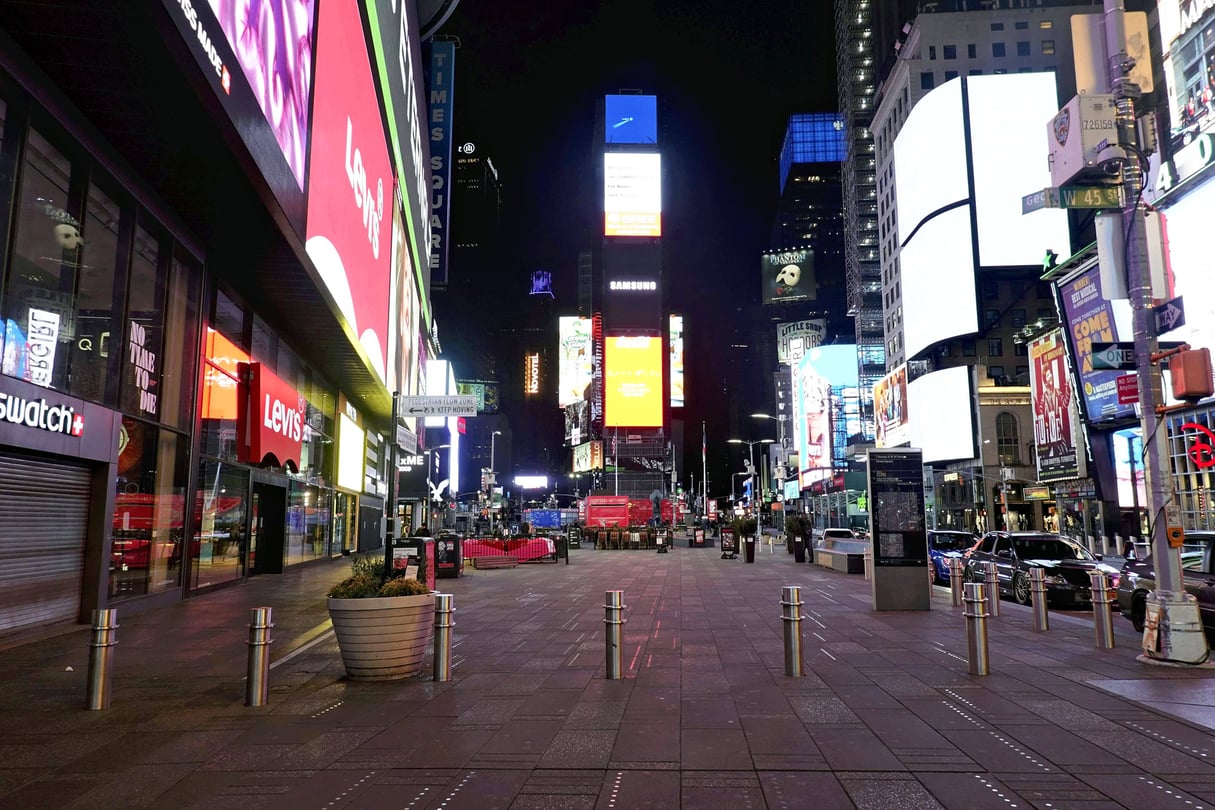 Times Square (New York), à l'heure du coronavirus. &copy; Makoto Murayama/AP/SIPA