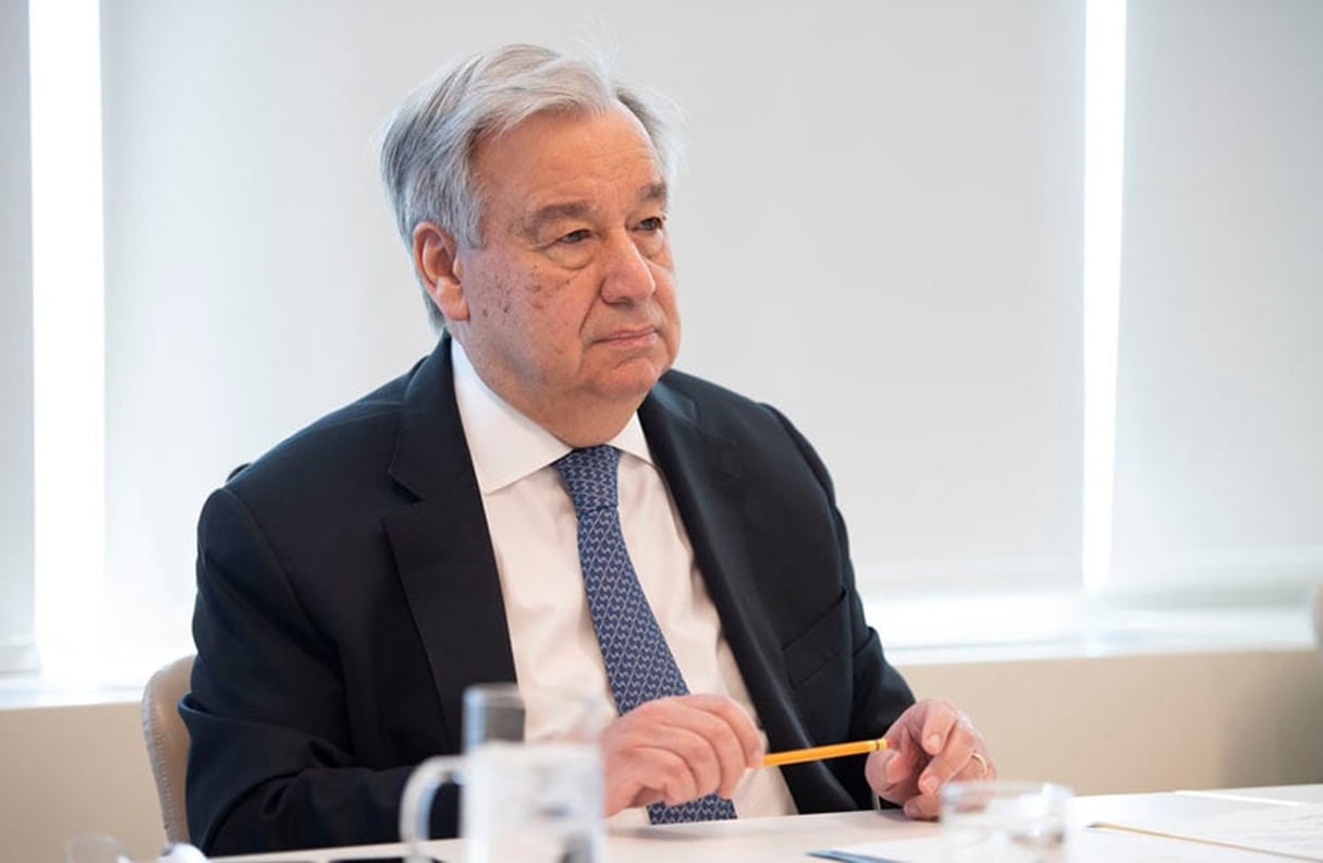 António Guterres , le secrétaire général de l’ONU, lors d’une conférence au sommet – virtuelle – sur le coronavirus, le 26 mars 2020. © UN Photo/Evan Schneider