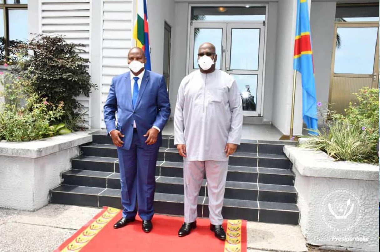 Faustin-Archange Touadéra a rencontré Félix Tshisekedi en avril 2020, à Kinshasa. © Présidence RDC