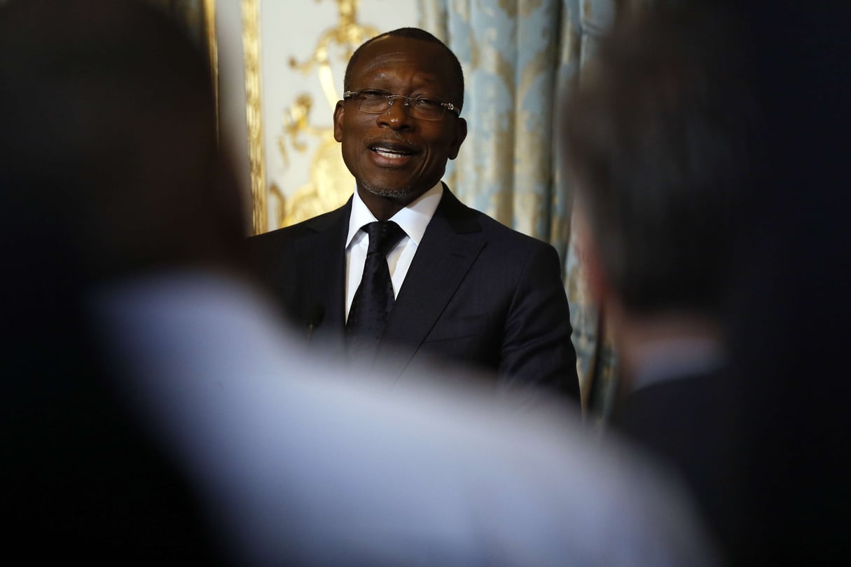 Patrice Talon, le président du Bénin, lors d’une conférence de presse, le 5 mars 2018. © Etienne Laurent/AP/Sipa