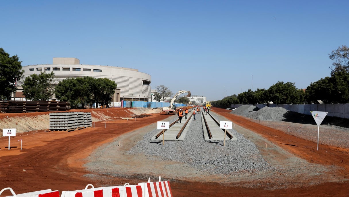 Visite du chantier de la gare du TER, à Dakar, en février 2018 © Lionel Mandeix/présidence du Sénégal