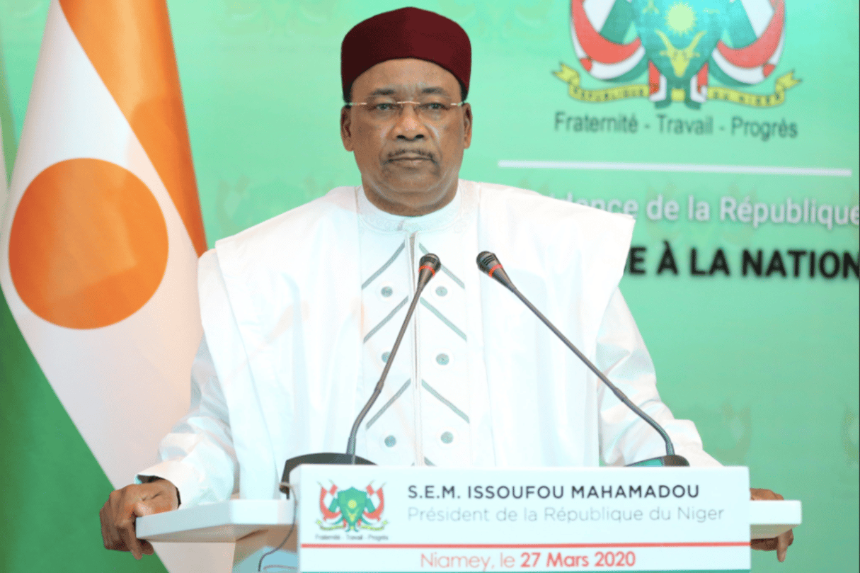 Mahamadou Issoufou lors d’une conférence de presse sur le Covid-19, le 27 mars 2020. © Présidence du Niger
