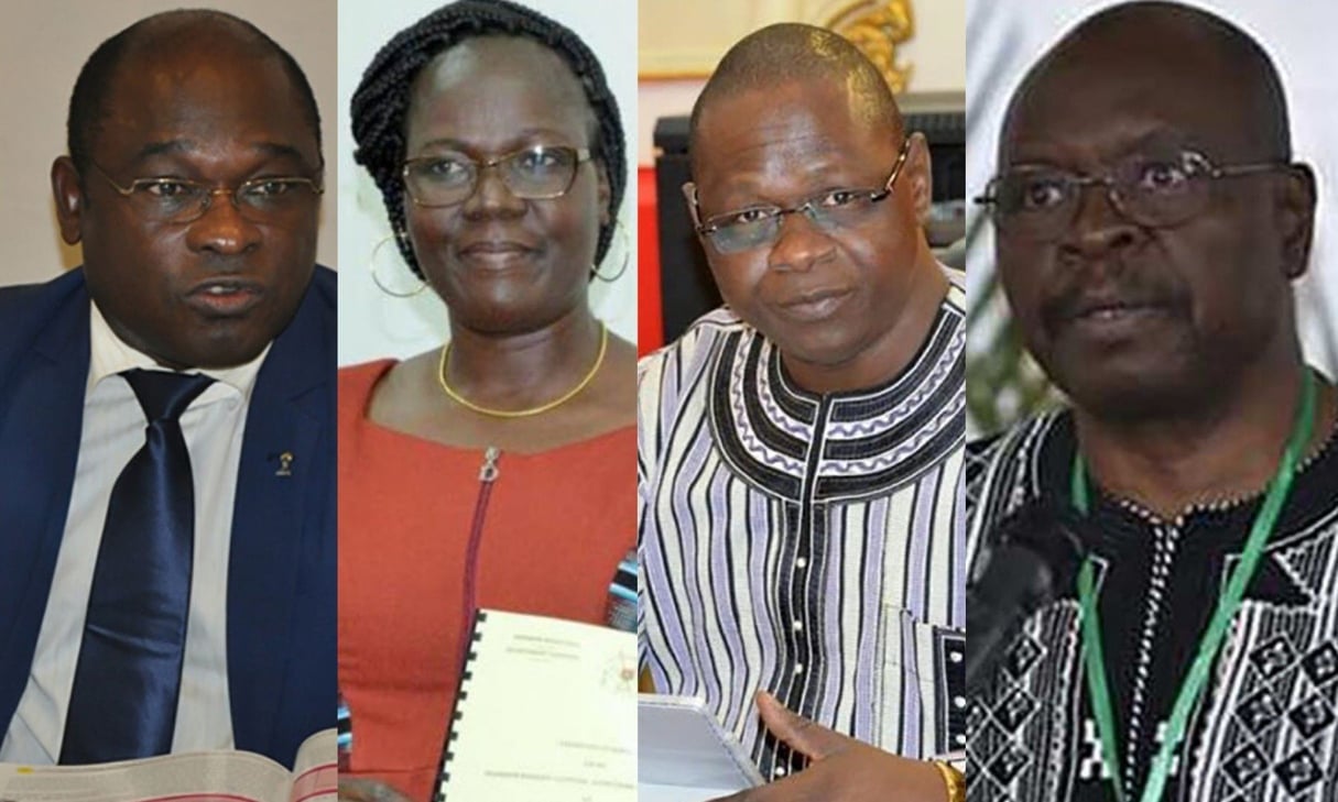 Dramane Millogo, Yvonne Rouamba Guigma, Mwin-Nog-Ti Hien et Magloire Somé, le carré d’admistrateurs autour du Premier ministre Dabiré. © Photomontage JA / Photos : DR