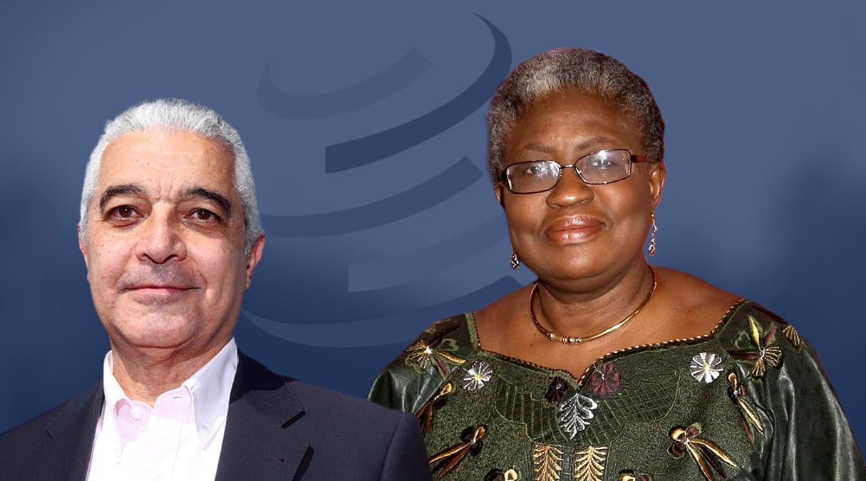 Abdel Hamid Mamdouh et Ngozi Okonjo-Iweala, les deux candidats africains en lice. © Montage JA