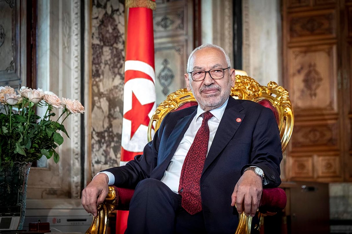 Le Tunisien Rached Ghannouchi, président de l’Assemblée des représentants du peuple, le 21 février 2020. © Nicolas Fauqué