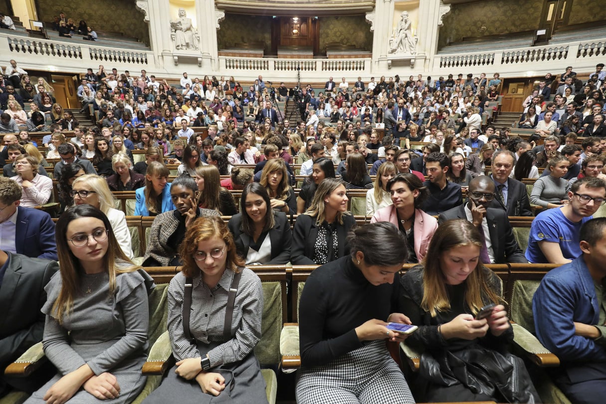 A la Sorbonne;, en septembre 2017, quelques minutes avant un discours du président français Emmanuel Macron (Archives). © Ludovic Marin/AP/SIPA